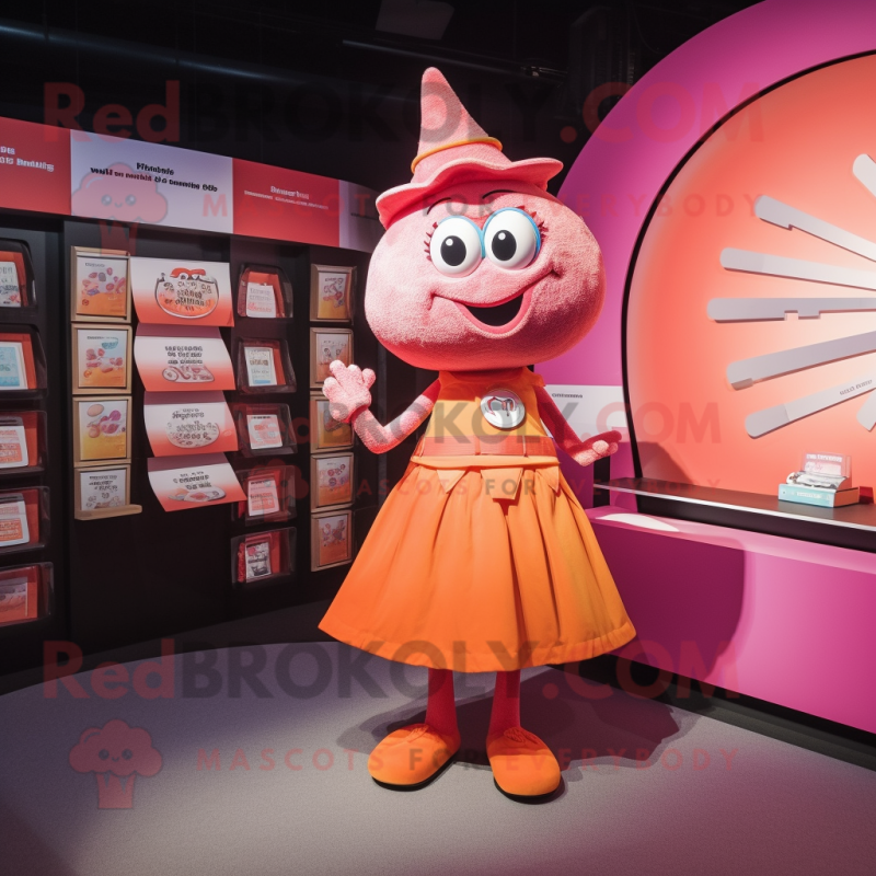Pink Orange mascot costume character dressed with a A-Line Dress and Wallets Pink Orange mascot costume character dressed with a A-Line Dress and Wallets