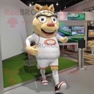 White Pulled Pork Sandwich mascot costume character dressed with a Running Shorts and Eyeglasses