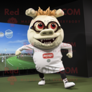 White Pulled Pork Sandwich mascot costume character dressed with a Running Shorts and Eyeglasses