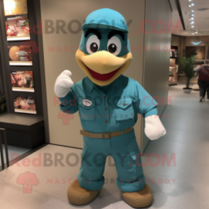 Teal Pendant mascot costume character dressed with a Cargo Pants and Cufflinks