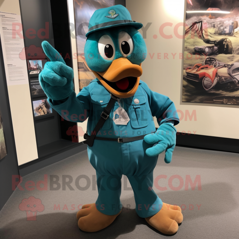 Teal Pendant mascot costume character dressed with a Cargo Pants and Cufflinks