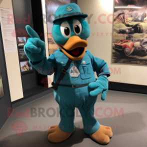 Teal Pendant mascot costume character dressed with a Cargo Pants and Cufflinks