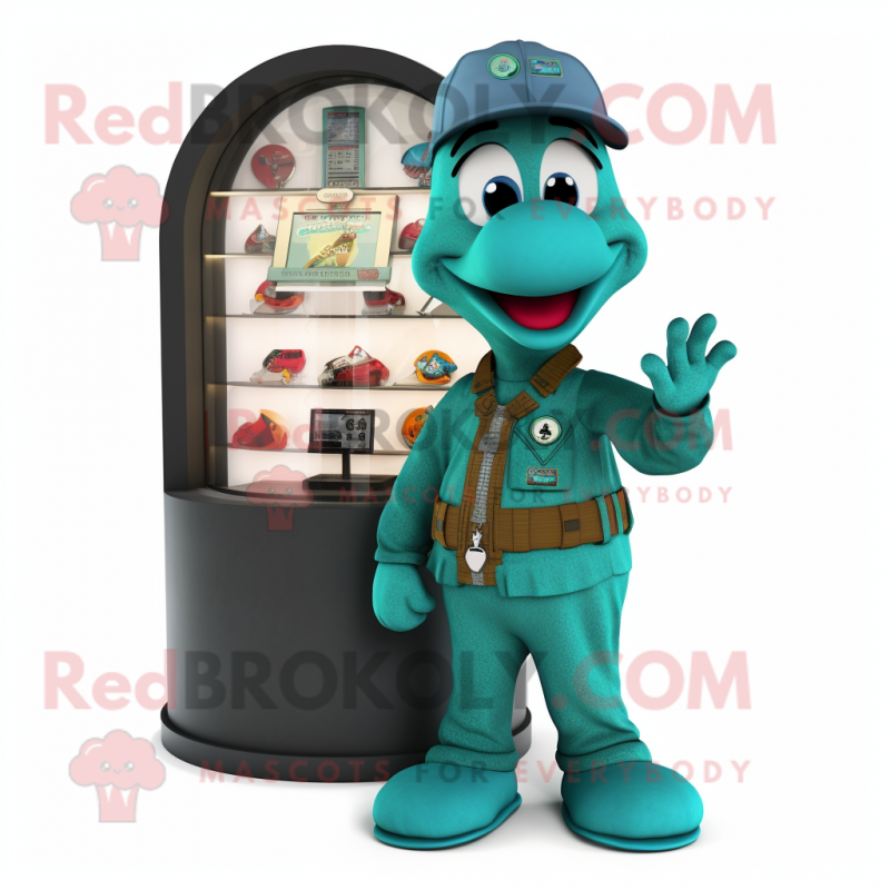 Teal Pendant mascot costume character dressed with a Cargo Pants and Cufflinks Teal Pendant mascot costume character dressed with a Cargo Pants and Cufflinks