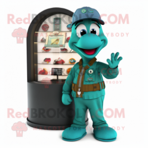 Teal Pendant mascot costume character dressed with a Cargo Pants and Cufflinks