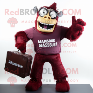 Maroon Frankenstein'S Monster mascot costume character dressed with a Polo Shirt and Briefcases