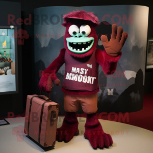 Maroon Frankenstein'S Monster mascot costume character dressed with a Polo Shirt and Briefcases