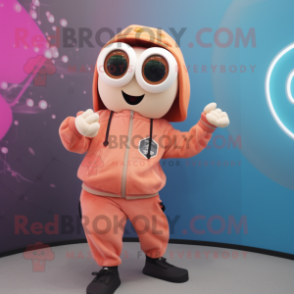 Peach Squid mascot costume character dressed with a Bomber Jacket and Smartwatches