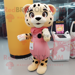 Peach Cheetah mascot costume character dressed with a Ball Gown and Wallets