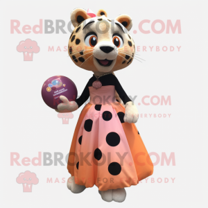 Peach Cheetah mascot costume character dressed with a Ball Gown and Wallets