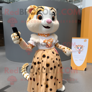 Peach Cheetah mascot costume character dressed with a Ball Gown and Wallets