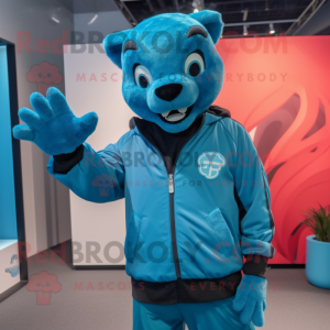 Cyan Panther maskot kostume...