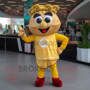 Gold Moussaka mascot costume character dressed with a Romper and Headbands