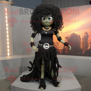 Black Medusa mascot costume character dressed with a Mini Skirt and Necklaces