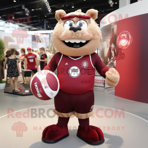 Maroon Rugby Ball mascot costume character dressed with a Shorts and Rings