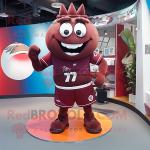 Maroon Rugby Ball mascot costume character dressed with a Shorts and Rings