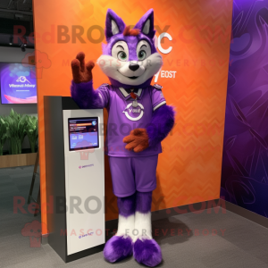 Purple Fox mascot costume character dressed with a A-Line Dress and Digital watches