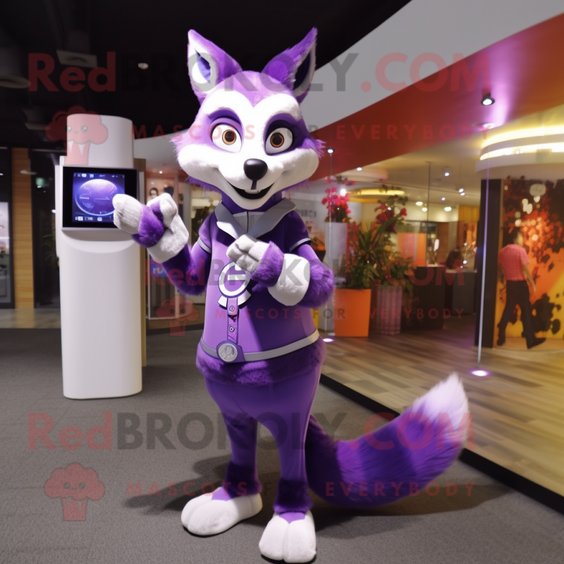 Purple Fox mascot costume character dressed with a A-Line Dress and Digital watches