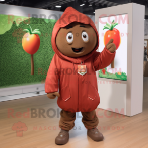 Brown Tomato mascot costume character dressed with a Windbreaker and Watches