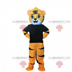 Oranje en zwarte tijger mascotte, katachtig kostuum -