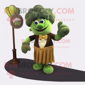 Brown Broccoli mascot costume character dressed with a Evening Gown and Tie pins