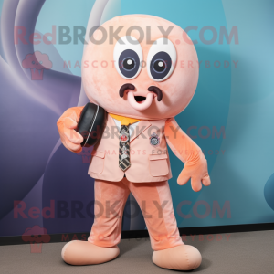 Peach Octopus mascot costume character dressed with a Bomber Jacket and Ties