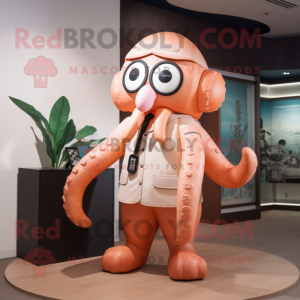 Peach Octopus mascot costume character dressed with a Bomber Jacket and Ties