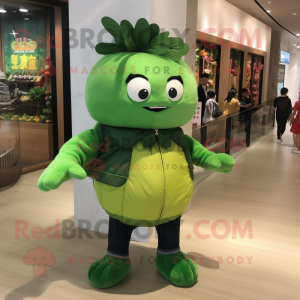Forest Green Dim Sum mascot costume character dressed with a Jeans and Keychains