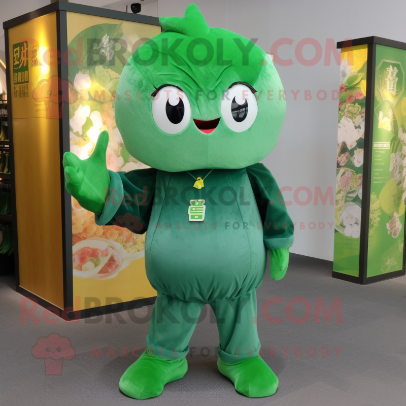 Forest Green Dim Sum mascot costume character dressed with a Jeans and Keychains Forest Green Dim Sum mascot costume character dressed with a Jeans and Keychains