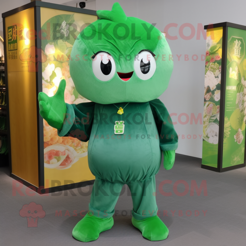 Forest Green Dim Sum mascot costume character dressed with a Jeans and Keychains