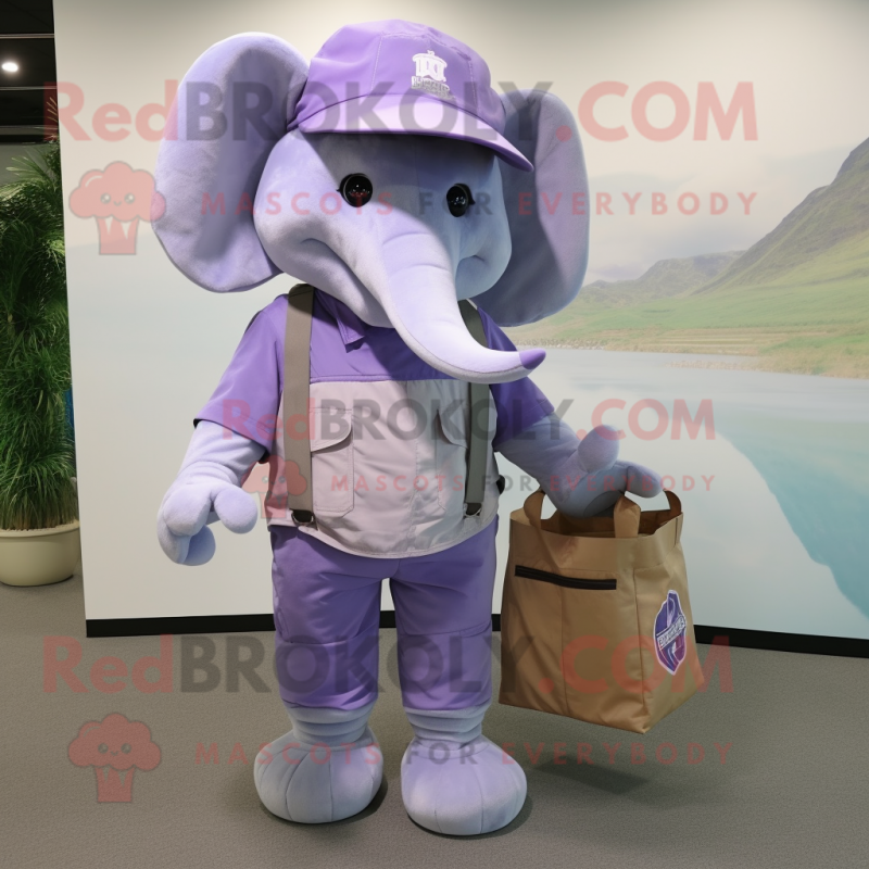 Lavender Elephant mascot costume character dressed with a Cargo Pants and Hats