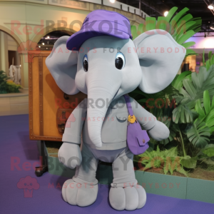 Lavender Elephant mascot costume character dressed with a Cargo Pants and Hats