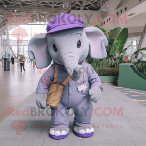 Lavender Elephant mascot costume character dressed with a Cargo Pants and Hats