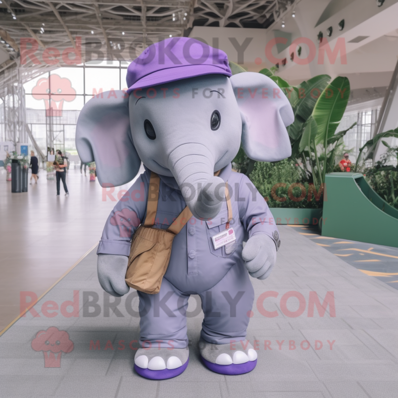 Lavender Elephant mascot costume character dressed with a Cargo Pants and Hats Lavender Elephant mascot costume character dressed with a Cargo Pants and Hats