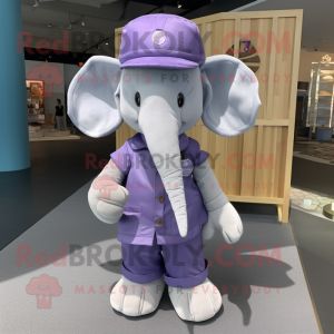 Lavender Elephant mascot costume character dressed with a Cargo Pants and Hats