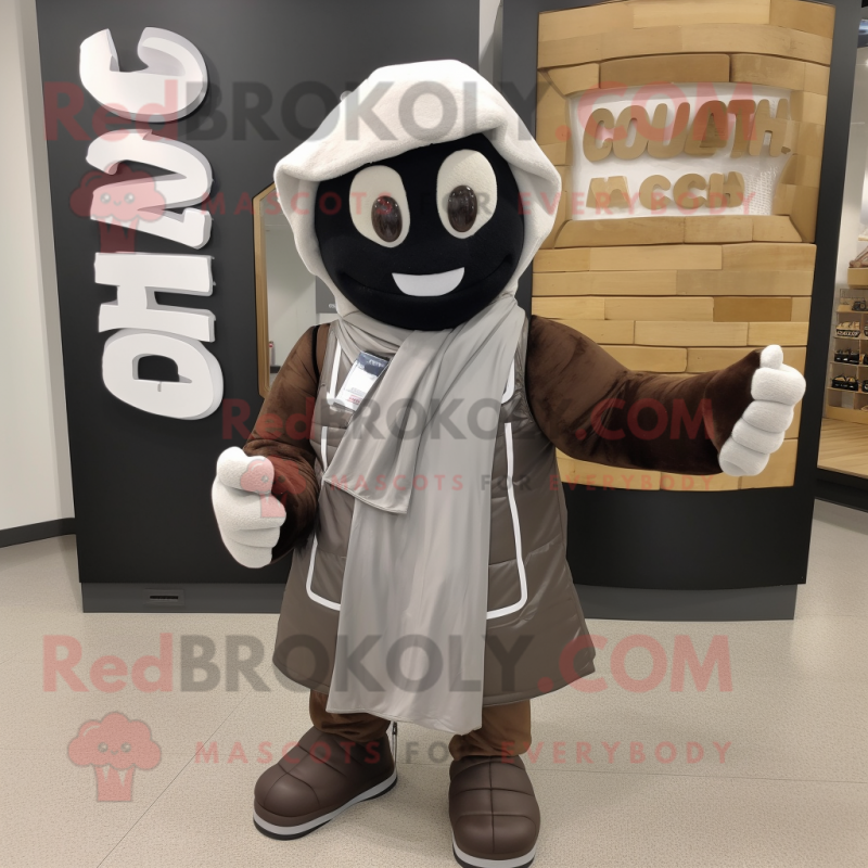 Gray Chocolate Bars mascot costume character dressed with a Leather Jacket and Scarf clips
