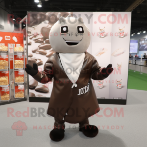 Gray Chocolate Bars mascot costume character dressed with a Leather Jacket and Scarf clips