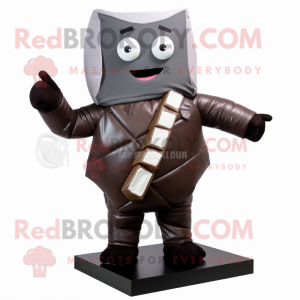 Gray Chocolate Bars mascot costume character dressed with a Leather Jacket and Scarf clips