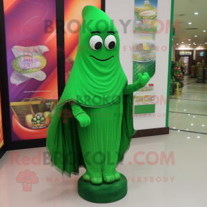 Forest Green Candy mascot costume character dressed with a Sheath Dress and Shawls