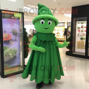 Forest Green Candy mascot costume character dressed with a Sheath Dress and Shawls