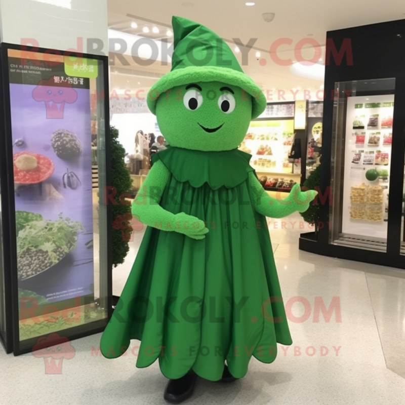 Forest Green Candy mascot costume character dressed with a Sheath Dress and Shawls