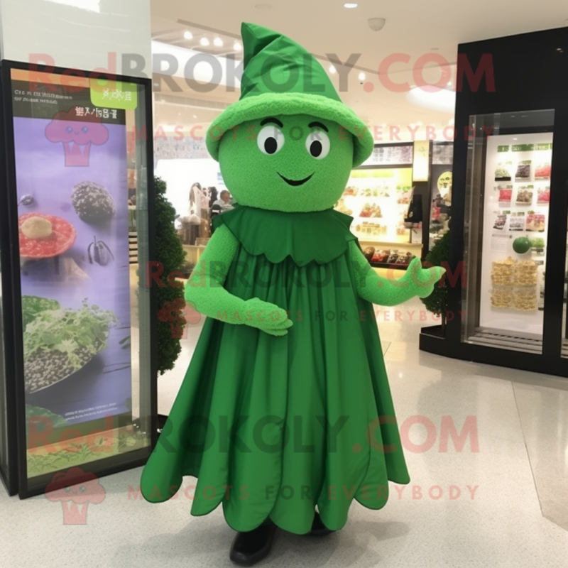 Forest Green Candy mascot costume character dressed with a Sheath Dress and Shawls Forest Green Candy mascot costume character dressed with a Sheath Dress and Shawls
