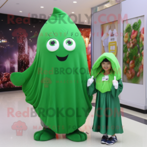 Forest Green Candy mascot costume character dressed with a Sheath Dress and Shawls