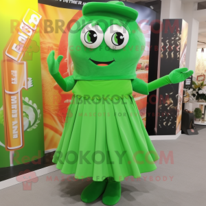 Forest Green Candy mascot costume character dressed with a Sheath Dress and Shawls