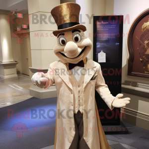 Tan Magician mascot costume character dressed with a Evening Gown and Tie pins