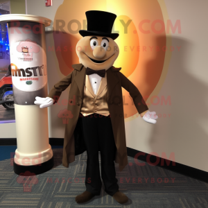 Tan Magician mascot costume character dressed with a Evening Gown and Tie pins