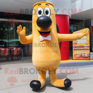 Gold Hot Dogs mascot costume character dressed with a Leggings and Gloves