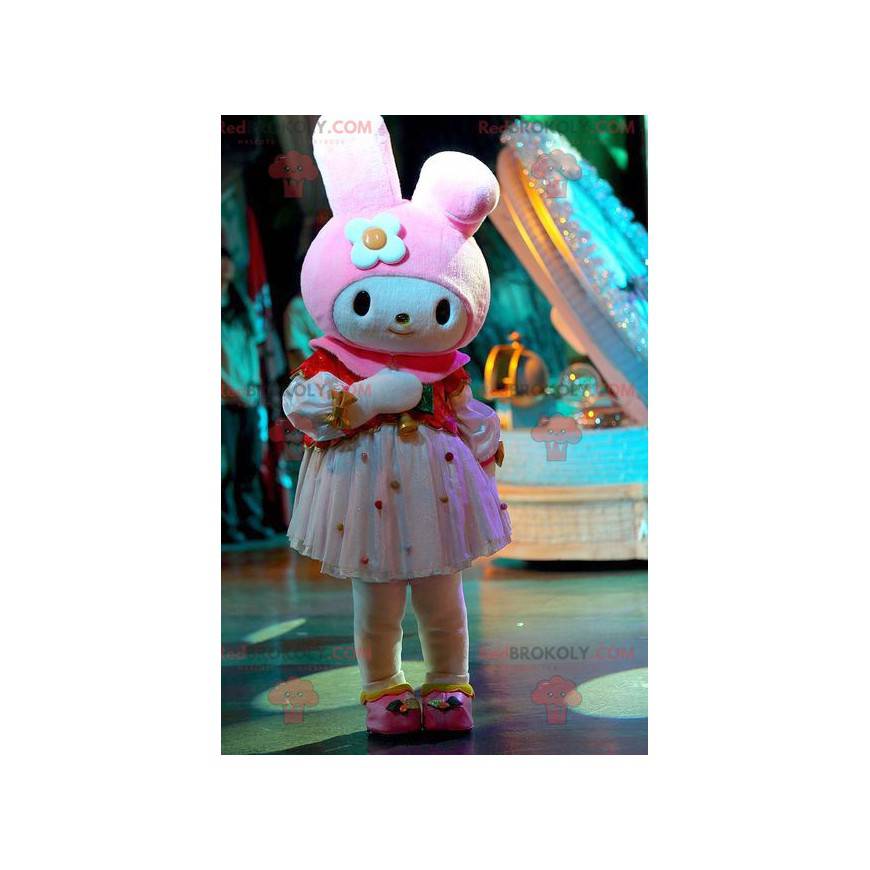 Mascote coelho branco e rosa muito feminino - Redbrokoly.com