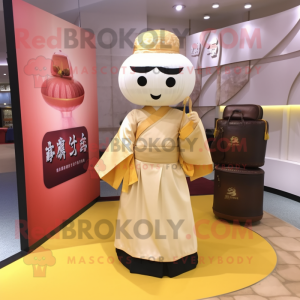 nan Dim Sum mascot costume character dressed with a Ball Gown and Briefcases