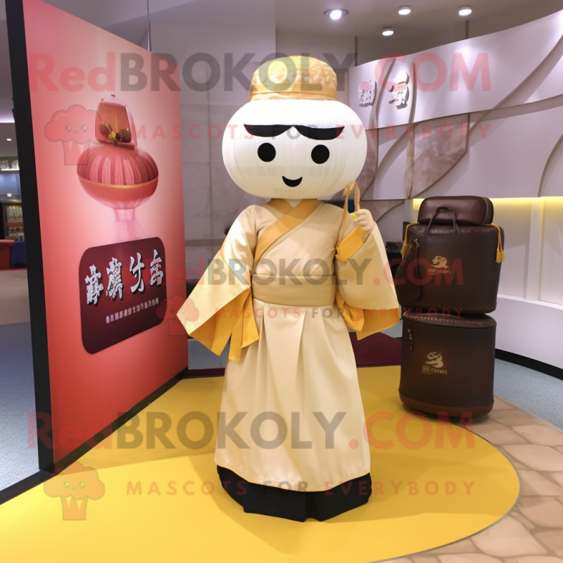 nan Dim Sum mascot costume character dressed with a Ball Gown and Briefcases nan Dim Sum mascot costume character dressed with a Ball Gown and Briefcases