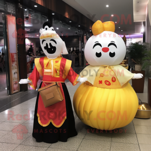 nan Dim Sum mascot costume character dressed with a Ball Gown and Briefcases